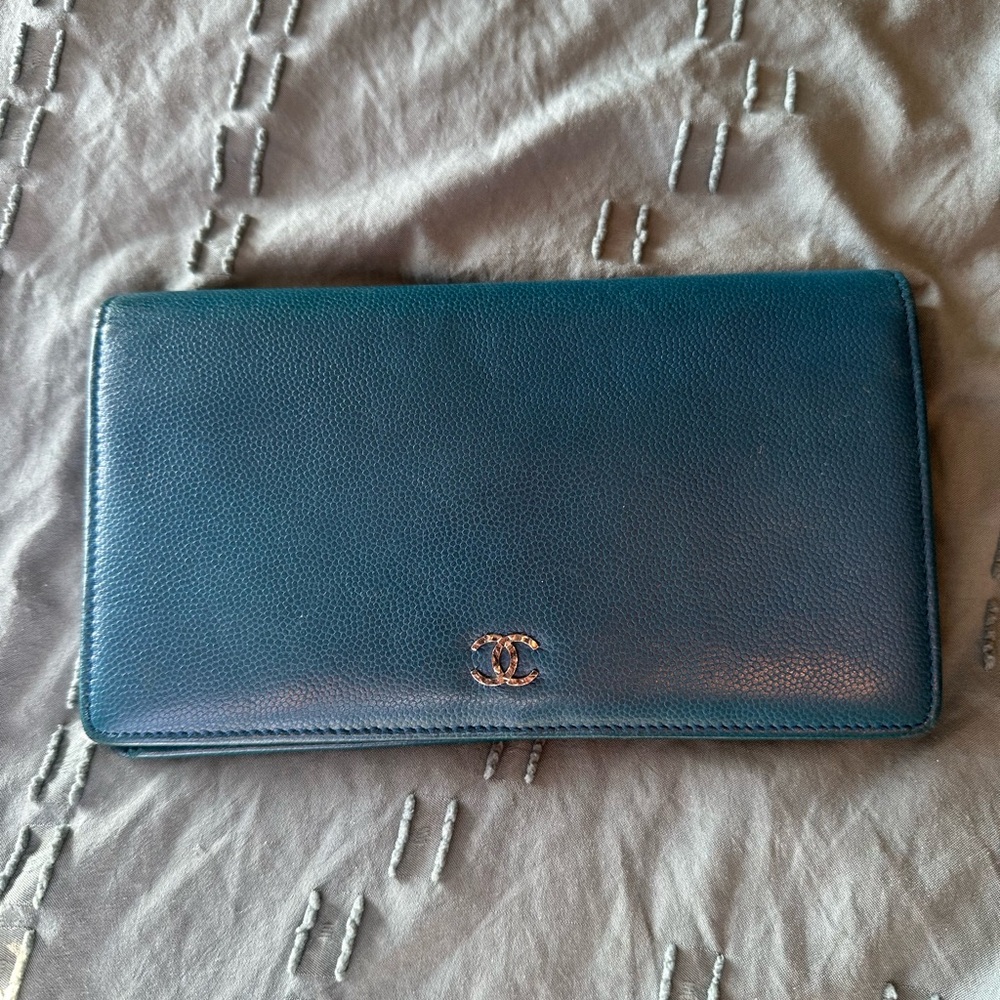 CHANEL Teal Leather Clutch